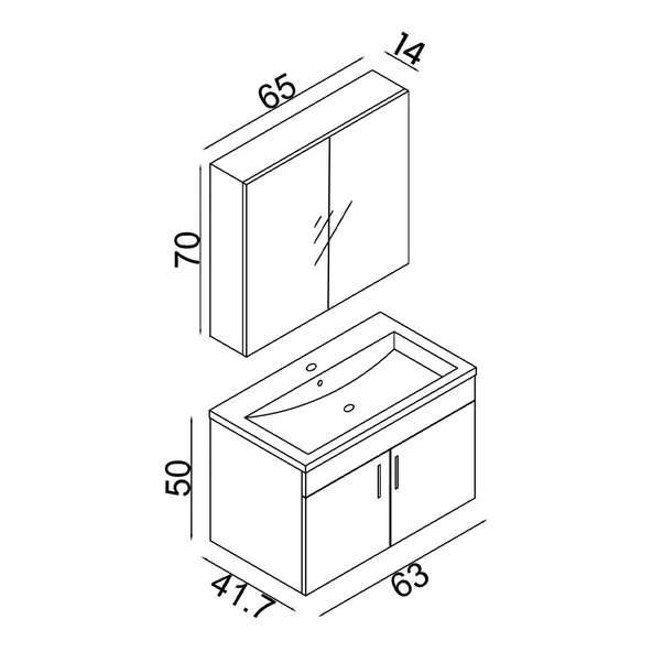 Teta Home Yalova 65 Cm Mdf Banyo Dolabı Seti  Antrasit-Beyaz - Resim 4