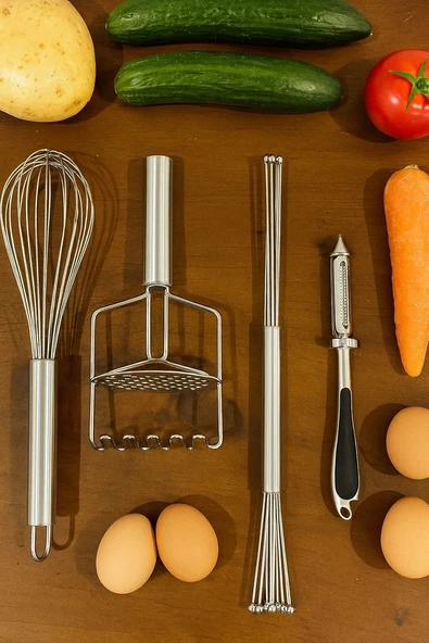 4'lü Paslanmaz Çelik Çırpıcı & Soyacak & Patates Ezici & Balon Çırpıcı Setİ - 2