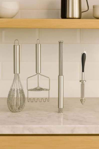 4'lü Paslanmaz Çelik Çırpıcı & Soyacak & Patates Ezici & Balon Çırpıcı Setİ - 3