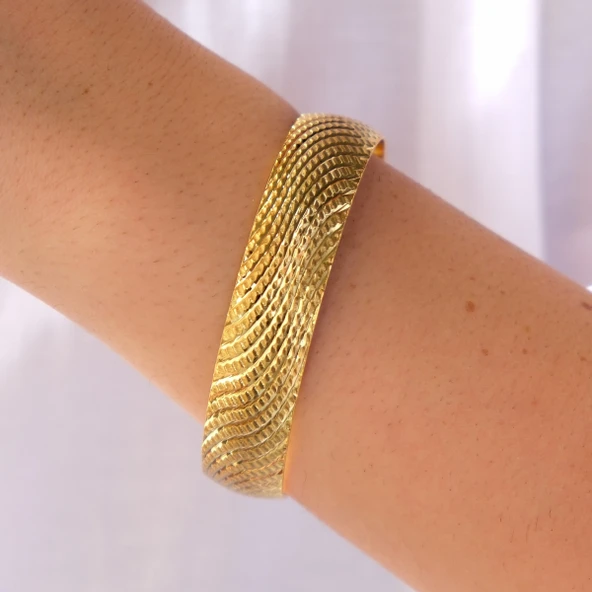 Altın Kaplama Dalgalı İmitasyon Bilezik-BLZ-3106 - Resim 2