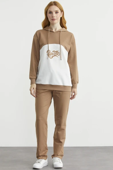 Oversize Kapüşonlu Eşofman Takım - Kamel ürün görseli 1