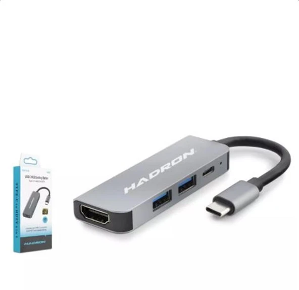 Hadron Hdx7840 Type-C To Hub Hdtv Hdmi 4K 30Hz + Type-C + 2-Usb3.0 4In1 Gri ürün görseli