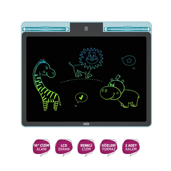 House Pratik HP78 Pilli LCD Ekran Elektronik Yazı Tahtası 16 İnç Mavi - 2