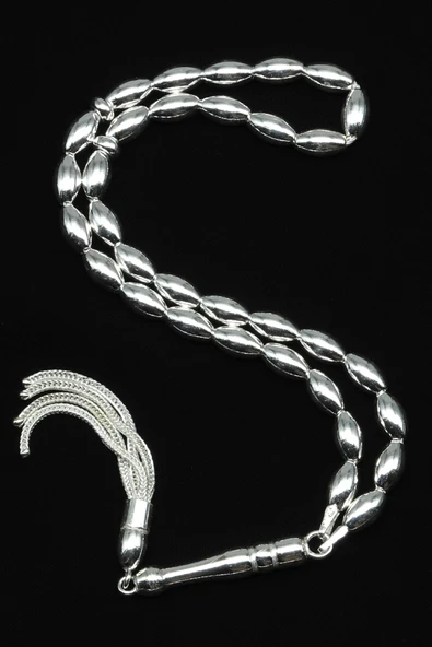 925 Ayar Gümüş Tesbih 5 x 9 mm Arpa Kesim ürün görseli 1