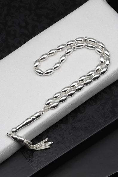 925 Ayar Gümüş Tesbih 5 x 9 mm Arpa Kesim - Resim 2