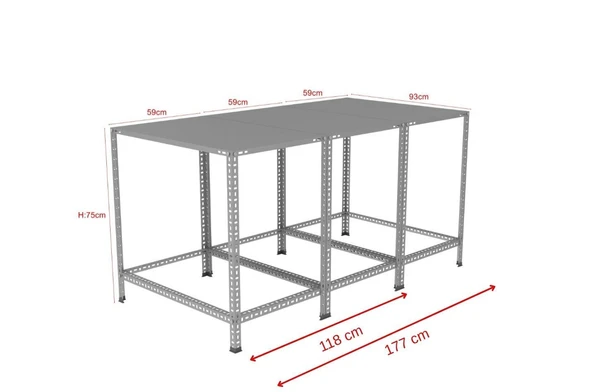 PAKETLEME MASASI - ATÖLYE, DEPO, HOBİ ÇALIŞMA MASASI  Galvaniz 118x93 cm 75 cm 1.00 mm ürün görseli