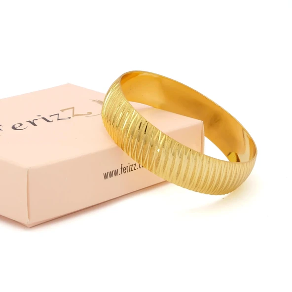 Altın Kaplama Yan Çizgili İmitasyon Bilezik- BLZ-3104 - Resim 3