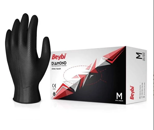 Beybi Diamond Pudrasız Siyah Nitril Eldiven L (Paket) ürün görseli 1