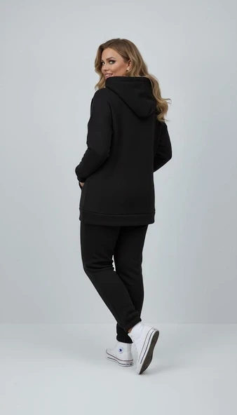 Kadın Büyük Beden Uzun Kollu Üç İplik Şardonlu Lastik Paça Eşofman Takımı 8230 - 4