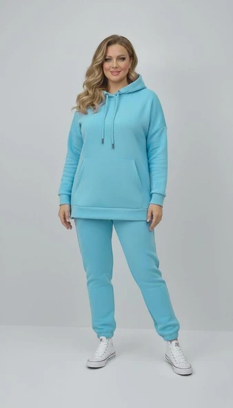 Kadın Büyük Beden Uzun Kollu Üç İplik Şardonlu Lastik Paça Eşofman Takımı 8230