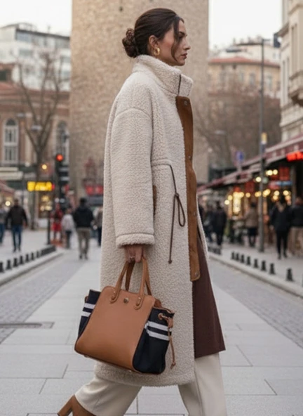 Peluş Beli Bağcık Detaylı Fermuarlı Ceket - Resim 2