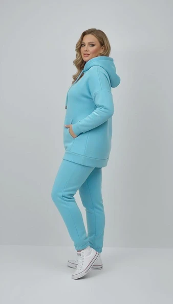 Kadın Büyük Beden Uzun Kollu Üç İplik Şardonlu Lastik Paça Eşofman Takımı 8230 - 6