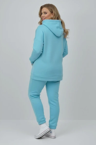 Kadın Büyük Beden Uzun Kollu Üç İplik Şardonlu Lastik Paça Eşofman Takımı 8230 - 7