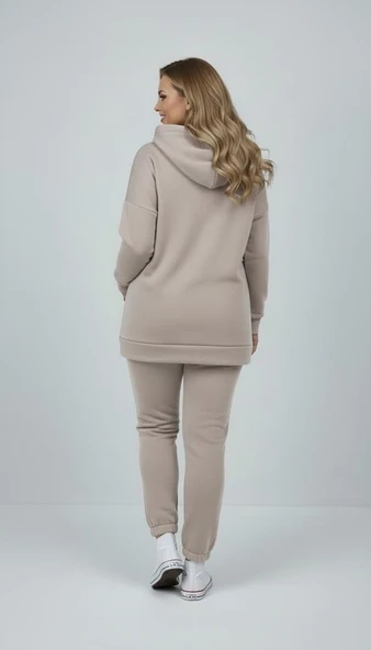 Kadın Büyük Beden Uzun Kollu Üç İplik Şardonlu Lastik Paça Eşofman Takımı 8230 - 10