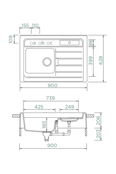 Schock GRANDO M-100 Tezgah Üstü Granit Mutfak Evyesi Magma / Siyah Evye - 3