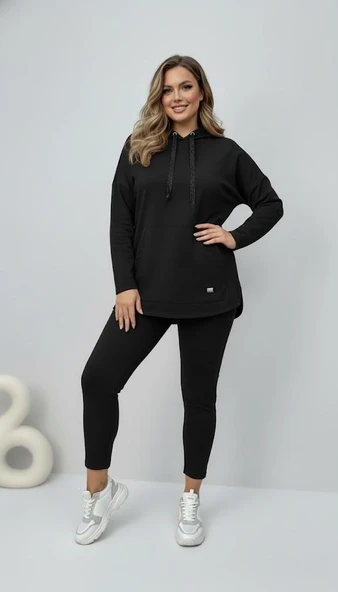 Kadın Büyük Beden Uzun Kollu Kapüşonlu Kanguru Cepli Sweatshirt 2016 - 2