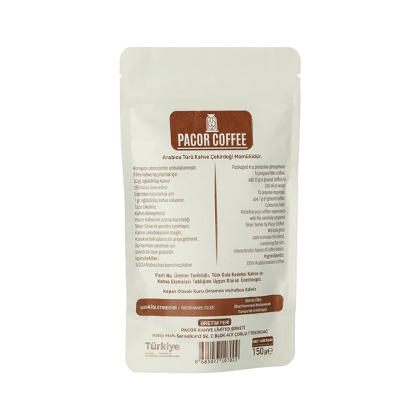 PACOR COFFEE SILVER SERIESÖĞÜTÜLMÜŞ KAHVE 150g
