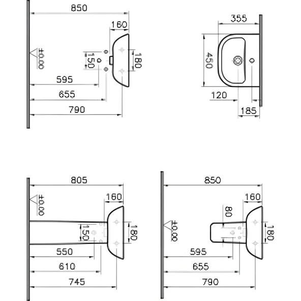 Lavabo 45 cm 5500L003-0001, Yarım Ayak 5281L003-7201 - Resim 4