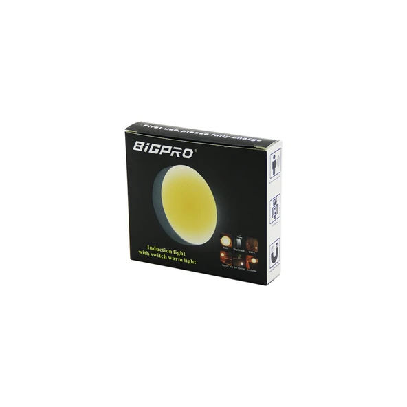 SENSÖRLÜ=0--3MT  USB ŞARJLI  SARI LED YUVARLAK LAMBA ÇAP: 8.3CM - KALINLIK: 2CM (5224) AZ-5224Gok101422 ürün görseli 1