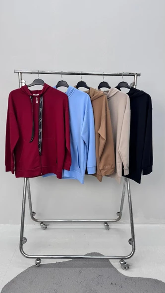 Kadın Büyük Beden Uzun Kollu Kapüşonlu Fermuar Detaylı Sweatshirt 2007 - 9