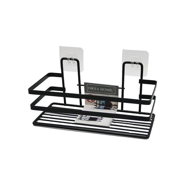 YAPIŞKANLI ASKILI ÇOK AMAÇLI SİYAH KARE BANYO RAF (5224) AZ-52248638220 ürün görseli