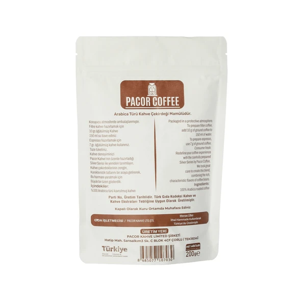 PACOR COFFEE SILVER SERIES ÖĞÜTÜLMÜŞ KAHVE 200g
