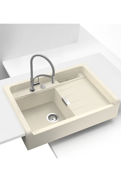 Schock GRANDO M-100 Tezgah Üstü Granit Mutfak Evyesi Polaris / Beyaz - 5