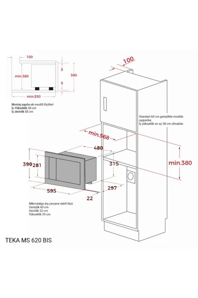 Teka MS 620 BIS Ankastre Mikrodalga Fırın ve Izgara, 20 LT, Inox çerçeveli, Siyah panel - 2