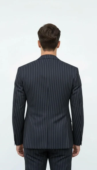 Plus Scorpion Siyah Çizgili Erkek Kruvaze Blazer Ceket – İtalyan Kesim, Şık ve Modern - Resim 4