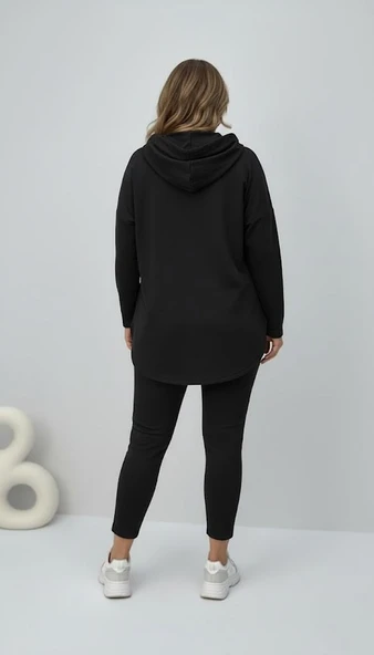 Kadın Büyük Beden Uzun Kollu Kapüşonlu Kanguru Cepli Sweatshirt 2016 - 4