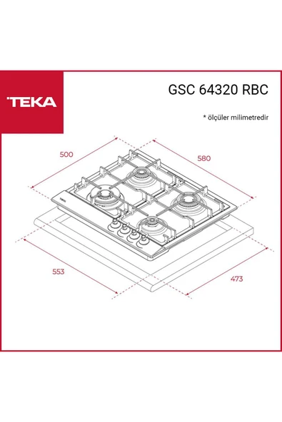 Teka GSC 64320 RBC AT Ankastre Ocak, Antrasit, Country, 60cm, 4 Göz, 1 Wok - 3