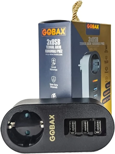 Gobax Termal Akım Korumalı Akıllı Priz 3xusb Li, Çocuk Korumalı, Led Işıklı, Yüksek Isıya Dayanıklı (2818) - Resim 2
