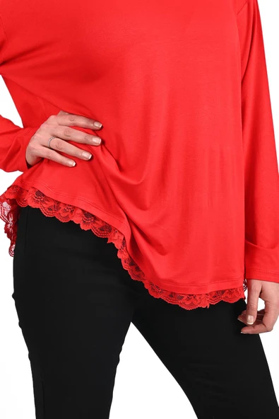 Kadın Etek Ucu Güpür Dantel Detaylı Büyük Beden Bluz 1386-23 - 6