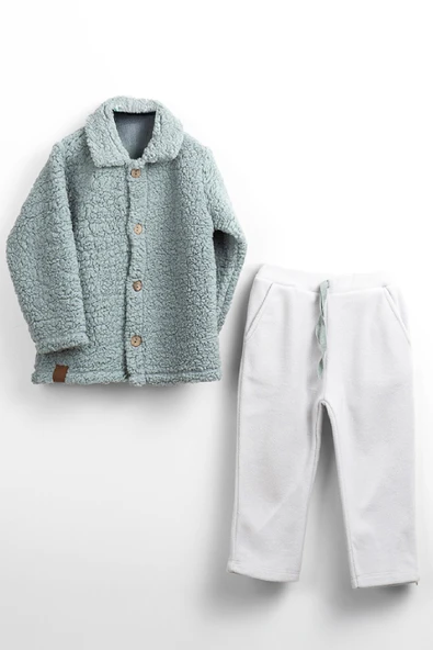 Erkek Çocuk Welsoft Kumaş 2'li Takım (Düğmeli Hırka+Polar Alt) 12375 - 2