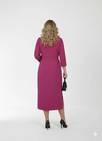 Kadın Büyük Beden Gömlek Yaka Bağlamalı Elbise 5399-26 - 6