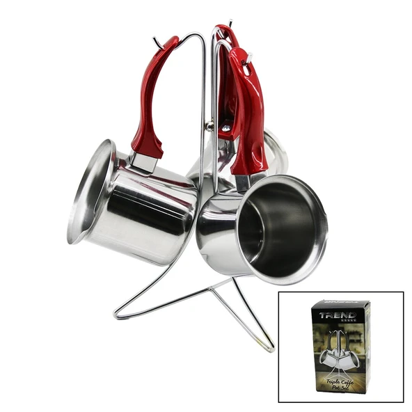 TREND  3LÜ SET   NO-3-4-5  ÇELİK CEZVE  METAL STANDLI   RENKLİ PLASTİK KULPLU-Findit ürün görseli