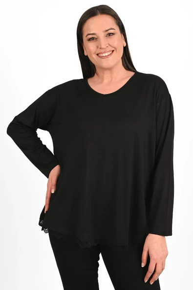 Kadın Etek Ucu Güpür Dantel Detaylı Büyük Beden Bluz 1386-23 - 4