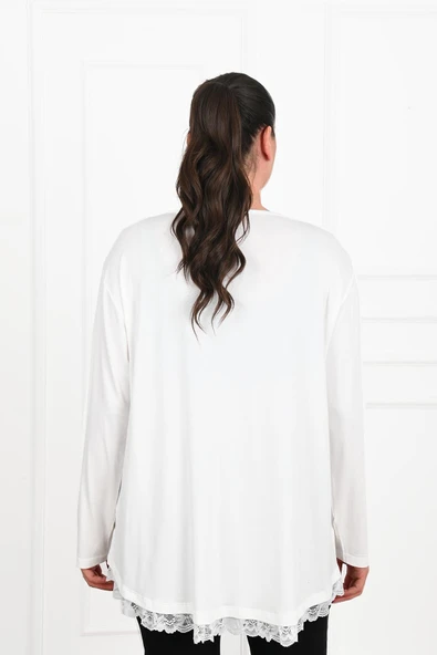 Kadın Etek Ucu Güpür Dantel Detaylı Büyük Beden Bluz 1386-23 - 10