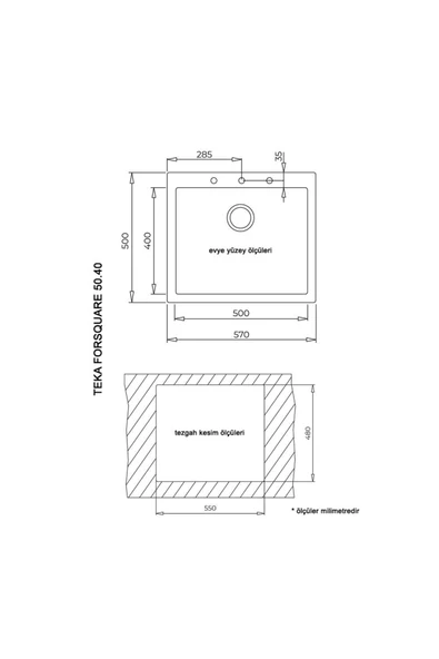 Teka FORSQUARE 50.40 TG BLACK Granit Evye, Tezgah üstü - 3