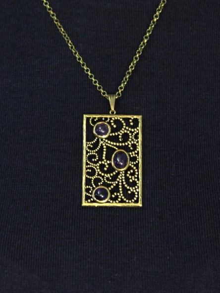 Doğal Taş Ametist 3'lü Doğal Taşlı Antik Kadın Kolye euk45amt ürün görseli