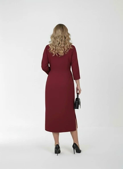 Kadın Büyük Beden Gömlek Yaka Bağlamalı Elbise 5399-26 - 11