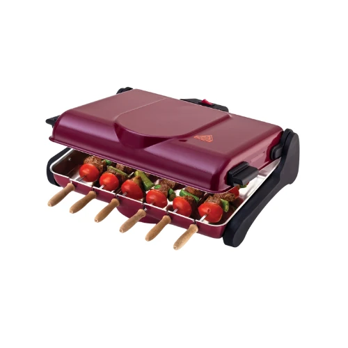 AB670 1200W Kırmızı Elektrikli Izgara, Kokusuz & Dumansız Mangal, Barbekü, 6 Adet Krom-Nikel Kaplama Şiş ürün görseli 1