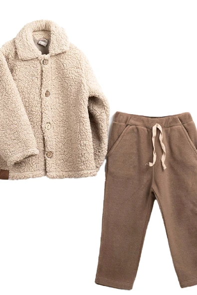 Erkek Çocuk Welsoft Kumaş 2'li Takım (Düğmeli Hırka+Polar Alt) 12375 - 3