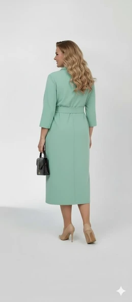 Kadın Büyük Beden Gömlek Yaka Bağlamalı Elbise 5399-26 - 8