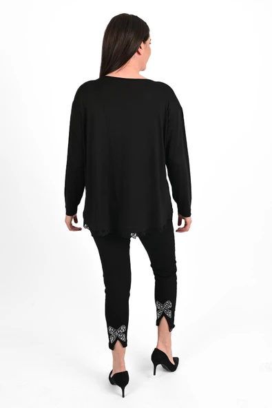 Kadın Etek Ucu Güpür Dantel Detaylı Büyük Beden Bluz 1386-23 - 2