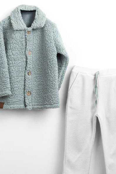 Erkek Çocuk Welsoft Kumaş 2'li Takım (Düğmeli Hırka+Polar Alt) 12375 - 4