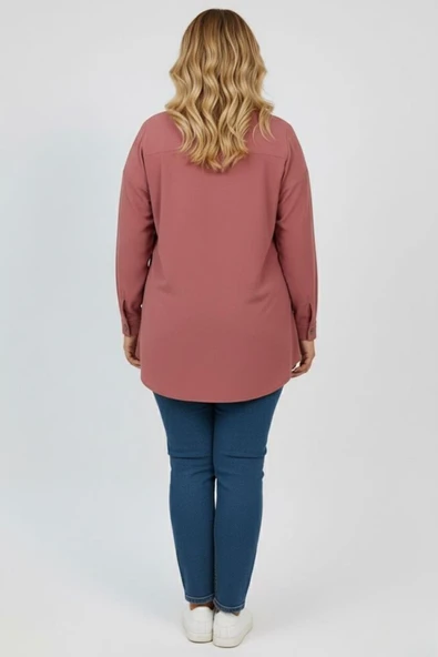 Kadın Büyük Beden Pul Payet İşlemeli Uzun Kollu Gömlek 1985-26 - 7