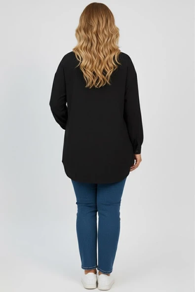 Kadın Büyük Beden Pul Payet İşlemeli Uzun Kollu Gömlek 1985-26 - 3