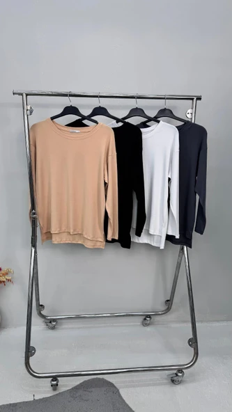 Kadın Büyük Beden Uzun Kollu Yırtmaçlı Basic Bluz 1984 - 5