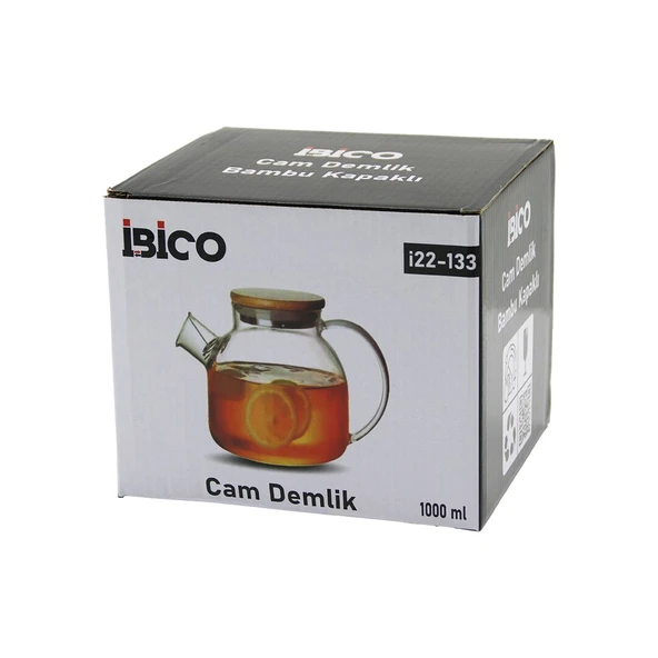 1000ML SADE DÜZ CAM DEMLİK  BAMBU DIŞ YÜZEY - METAL İÇ YÜZEY - SİLİKON CONTALI KAPAK (5224) ürün görseli